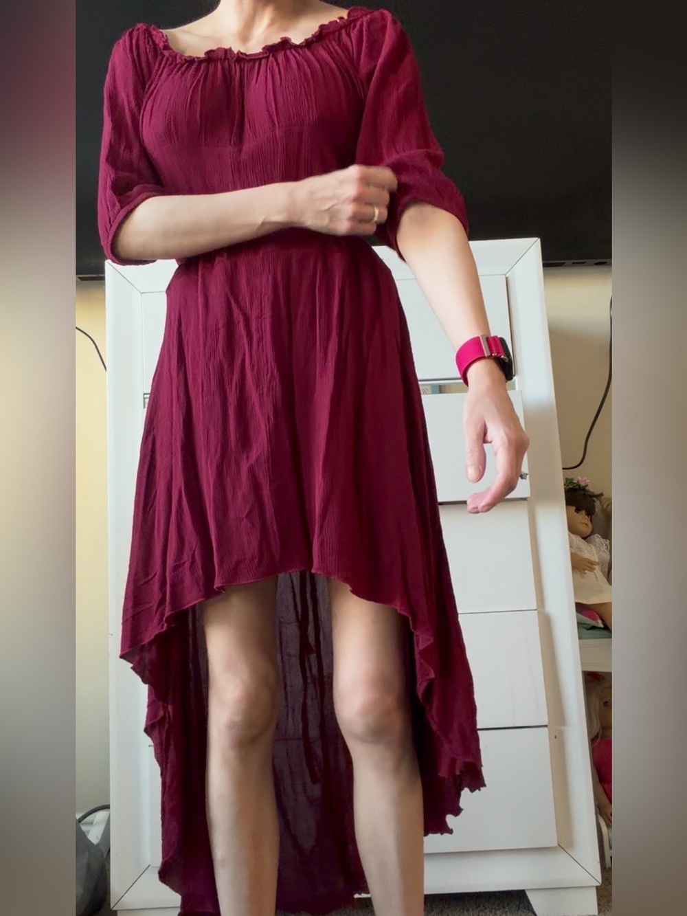 Spirit Wine Red High-Low Peasant Dress